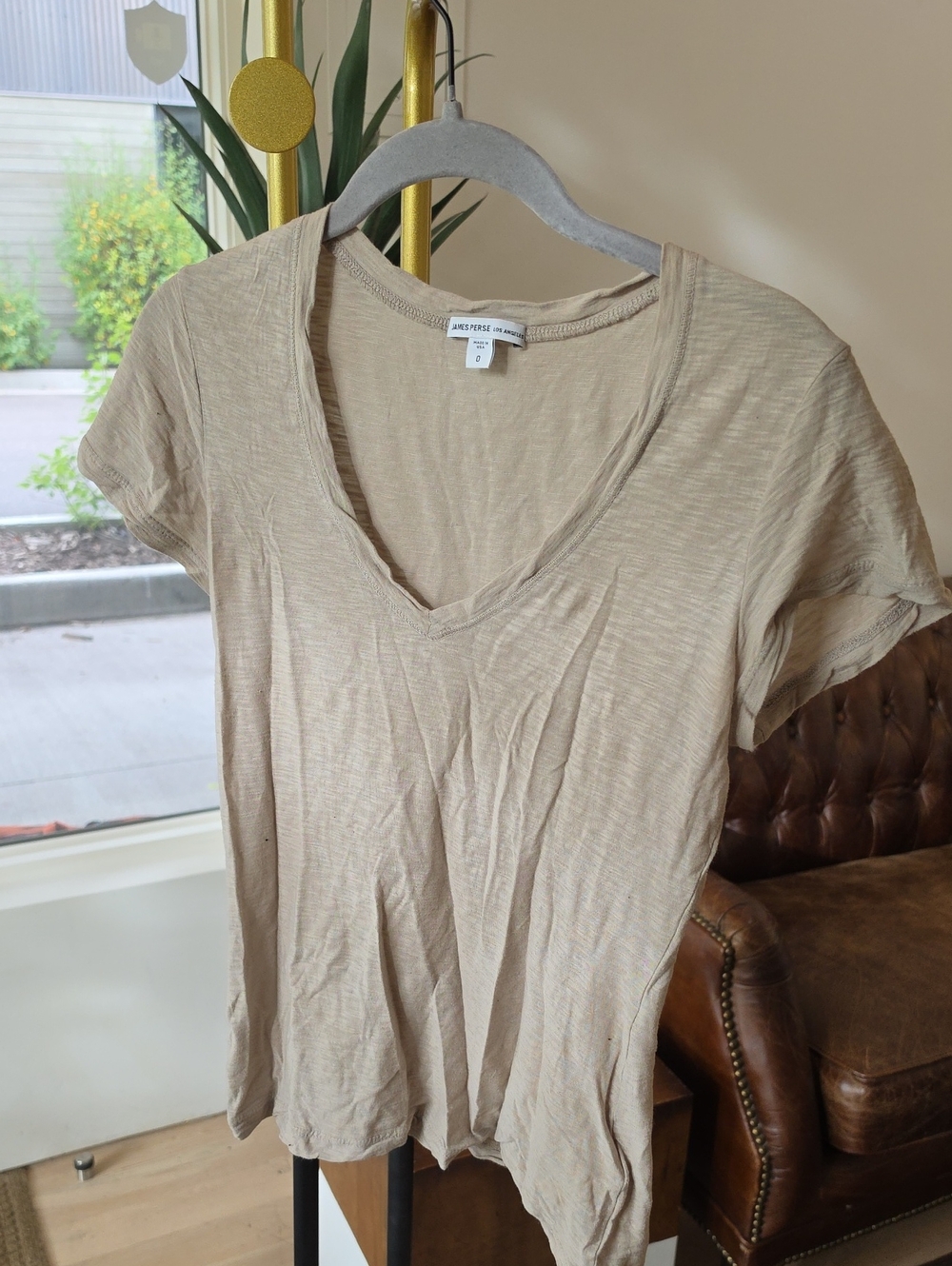 James Perse Sheer Slub Casual V-Neck Tee